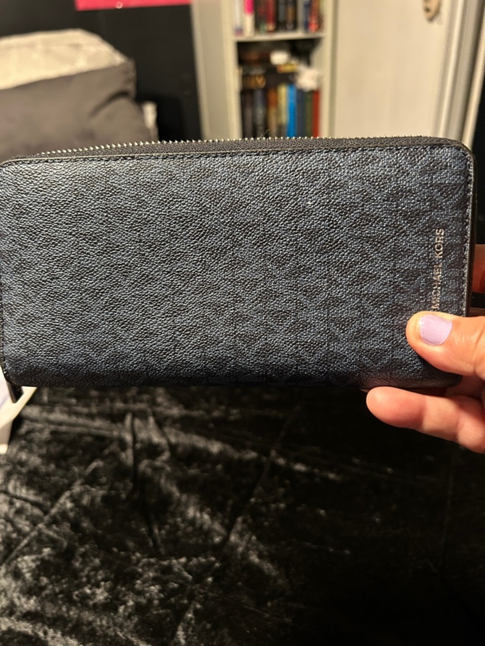 Michael Kors Dark Blue Zip-Around Wallet with Gold Logo